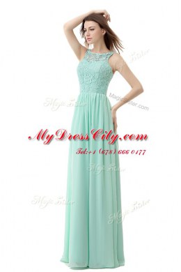 Sweet Scoop Floor Length Zipper Prom Party Dress Apple Green for Prom with Ruffles