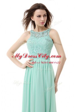 Sweet Scoop Floor Length Zipper Prom Party Dress Apple Green for Prom with Ruffles