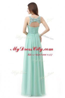 Sweet Scoop Floor Length Zipper Prom Party Dress Apple Green for Prom with Ruffles