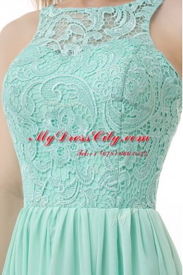 Sweet Scoop Floor Length Zipper Prom Party Dress Apple Green for Prom with Ruffles