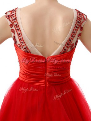 Mini Length A-line Cap Sleeves Red Homecoming Dress Zipper