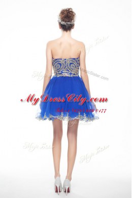 Nice Sleeveless Mini Length Beading and Embroidery Side Zipper Dress for Prom with Royal Blue