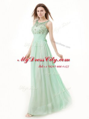 Modest Apple Green Scoop Neckline Beading and Bowknot Homecoming Dress Sleeveless Zipper