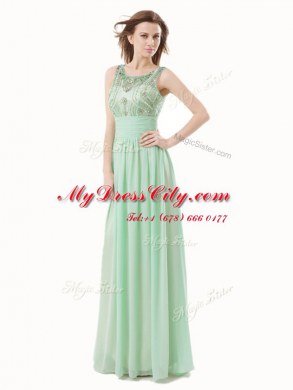 Modest Apple Green Scoop Neckline Beading and Bowknot Homecoming Dress Sleeveless Zipper