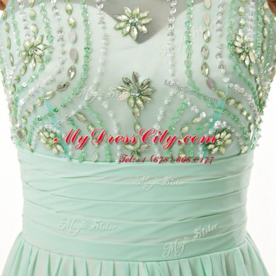 Modest Apple Green Scoop Neckline Beading and Bowknot Homecoming Dress Sleeveless Zipper