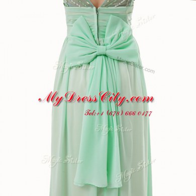 Modest Apple Green Scoop Neckline Beading and Bowknot Homecoming Dress Sleeveless Zipper