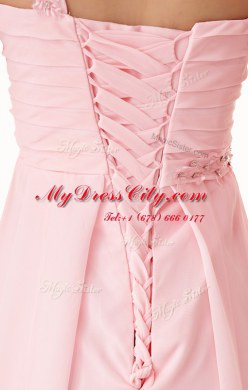 Gorgeous Knee Length Baby Pink Prom Party Dress One Shoulder Sleeveless Lace Up