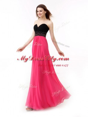 Pretty Pink And Black Sleeveless Beading and Ruffles Floor Length