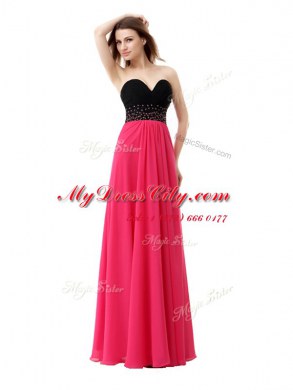 Pretty Pink And Black Sleeveless Beading and Ruffles Floor Length