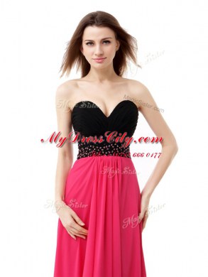 Pretty Pink And Black Sleeveless Beading and Ruffles Floor Length