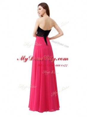 Pretty Pink And Black Sleeveless Beading and Ruffles Floor Length