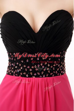 Pretty Pink And Black Sleeveless Beading and Ruffles Floor Length