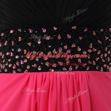 Pretty Pink And Black Sleeveless Beading and Ruffles Floor Length