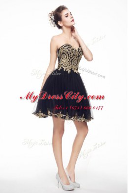 Black Sleeveless Knee Length Beading and Lace Side Zipper Prom Gown