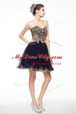 Black Sleeveless Knee Length Beading and Lace Side Zipper Prom Gown