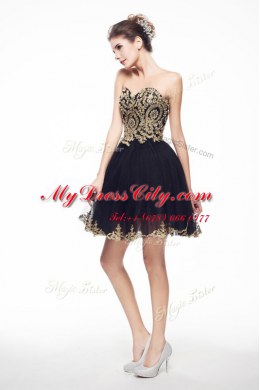 Black Sleeveless Knee Length Beading and Lace Side Zipper Prom Gown