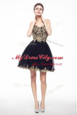 Black Sleeveless Knee Length Beading and Lace Side Zipper Prom Gown