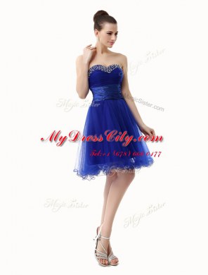 Royal Blue Sleeveless Ruffled Layers and Sequins and Ruching Knee Length Prom Dresses