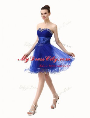 Royal Blue Sleeveless Ruffled Layers and Sequins and Ruching Knee Length Prom Dresses