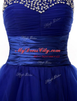 Royal Blue Sleeveless Ruffled Layers and Sequins and Ruching Knee Length Prom Dresses