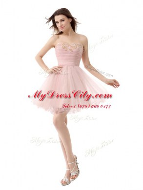 Custom Design Mini Length Pink Prom Gown Sweetheart Sleeveless Zipper