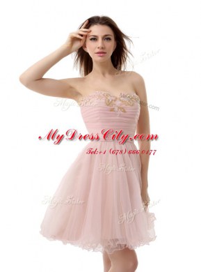 Custom Design Mini Length Pink Prom Gown Sweetheart Sleeveless Zipper