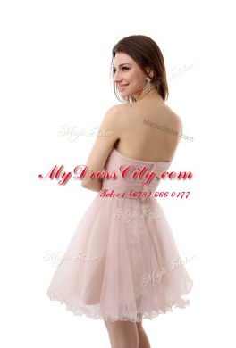 Custom Design Mini Length Pink Prom Gown Sweetheart Sleeveless Zipper