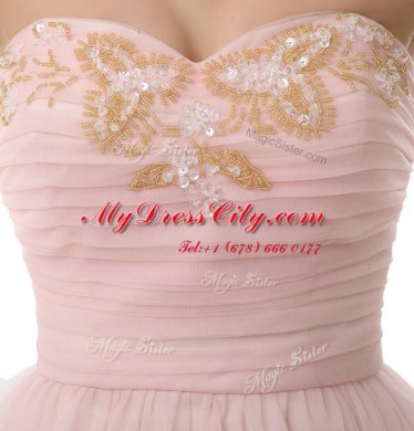 Custom Design Mini Length Pink Prom Gown Sweetheart Sleeveless Zipper