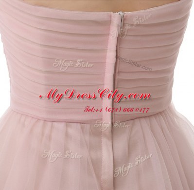 Custom Design Mini Length Pink Prom Gown Sweetheart Sleeveless Zipper