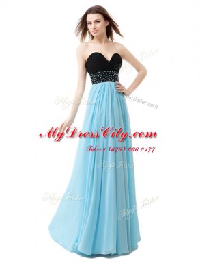 Sleeveless Chiffon and Sequined Floor Length Lace Up Prom Gown in Blue And Black with Beading