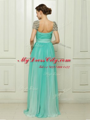 Turquoise Prom Dresses Sweetheart Cap Sleeves Zipper