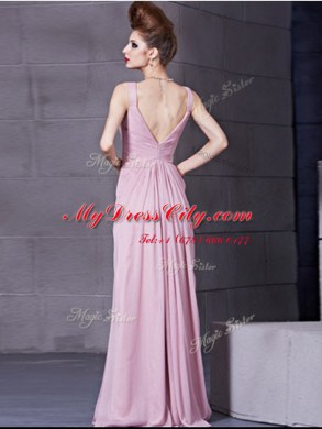 Amazing Scoop Beading and Ruching Prom Evening Gown Hot Pink Side Zipper Cap Sleeves Floor Length