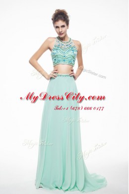 Apple Green Scoop Neckline Beading Prom Gown Sleeveless Criss Cross