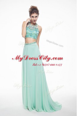 Apple Green Scoop Neckline Beading Prom Gown Sleeveless Criss Cross