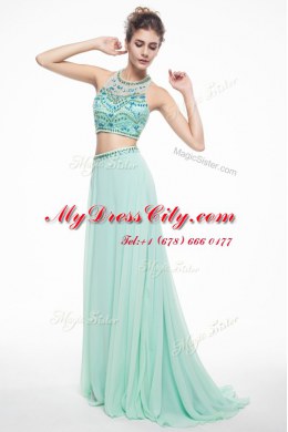 Apple Green Scoop Neckline Beading Prom Gown Sleeveless Criss Cross