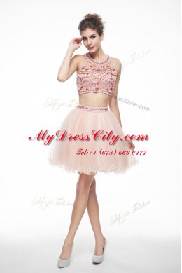 Latest Scoop Sleeveless Backless Knee Length Beading Prom Dresses