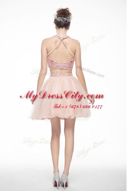 Latest Scoop Sleeveless Backless Knee Length Beading Prom Dresses