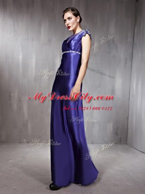 Purple Side Zipper Prom Dress Beading Sleeveless Floor Length