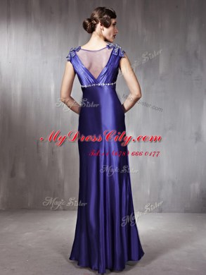 Purple Side Zipper Prom Dress Beading Sleeveless Floor Length