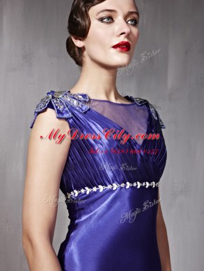 Purple Side Zipper Prom Dress Beading Sleeveless Floor Length