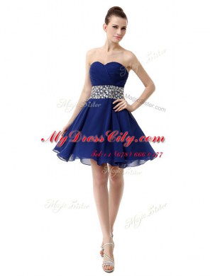 Discount Mini Length A-line Sleeveless Blue Prom Gown Lace Up