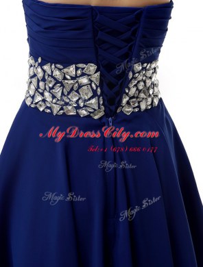 Discount Mini Length A-line Sleeveless Blue Prom Gown Lace Up