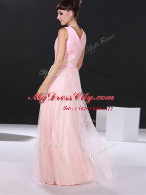 Super Floor Length Side Zipper Homecoming Dress Pink for Prom and Party with Beading and Ruching