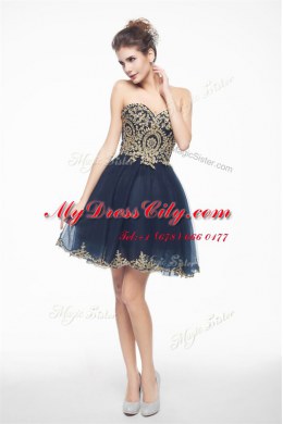 Cheap Sweetheart Sleeveless Side Zipper Prom Dress Navy Blue Organza