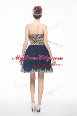 Cheap Sweetheart Sleeveless Side Zipper Prom Dress Navy Blue Organza