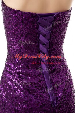 Dynamic Mermaid Floor Length Purple Prom Gown Sweetheart Sleeveless Brush Train Side Zipper