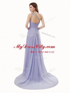 Elegant One Shoulder Sleeveless Brush Train Beading Zipper