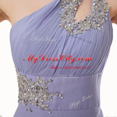 Elegant One Shoulder Sleeveless Brush Train Beading Zipper