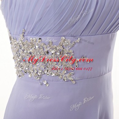 Elegant One Shoulder Sleeveless Brush Train Beading Zipper