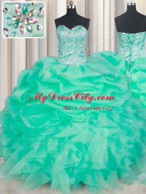 Apple Green Sweet 16 Dress Military Ball and Sweet 16 and Quinceanera and For with Beading and Ruffles and Pick Ups Sweetheart Sleeveless Lace Up